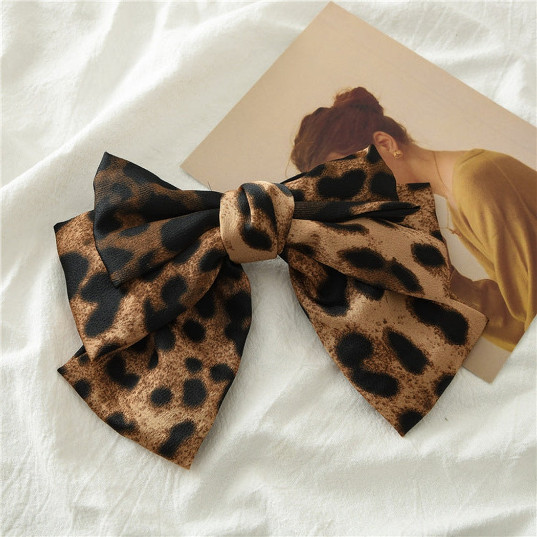 Beau - Satin Leopard Print Bow Hair Clip variant image 6