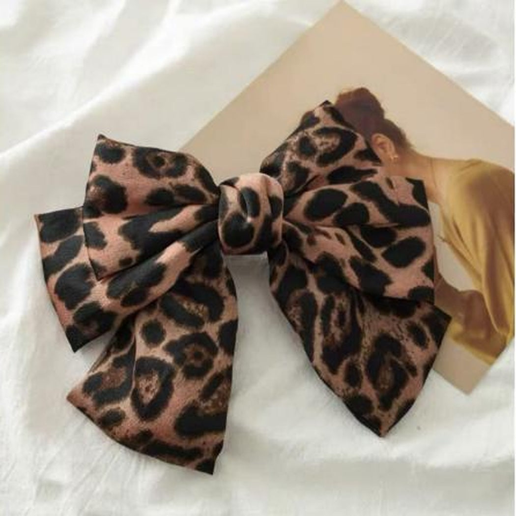 Beau - Satin Leopard Print Bow Hair Clip variant image 7