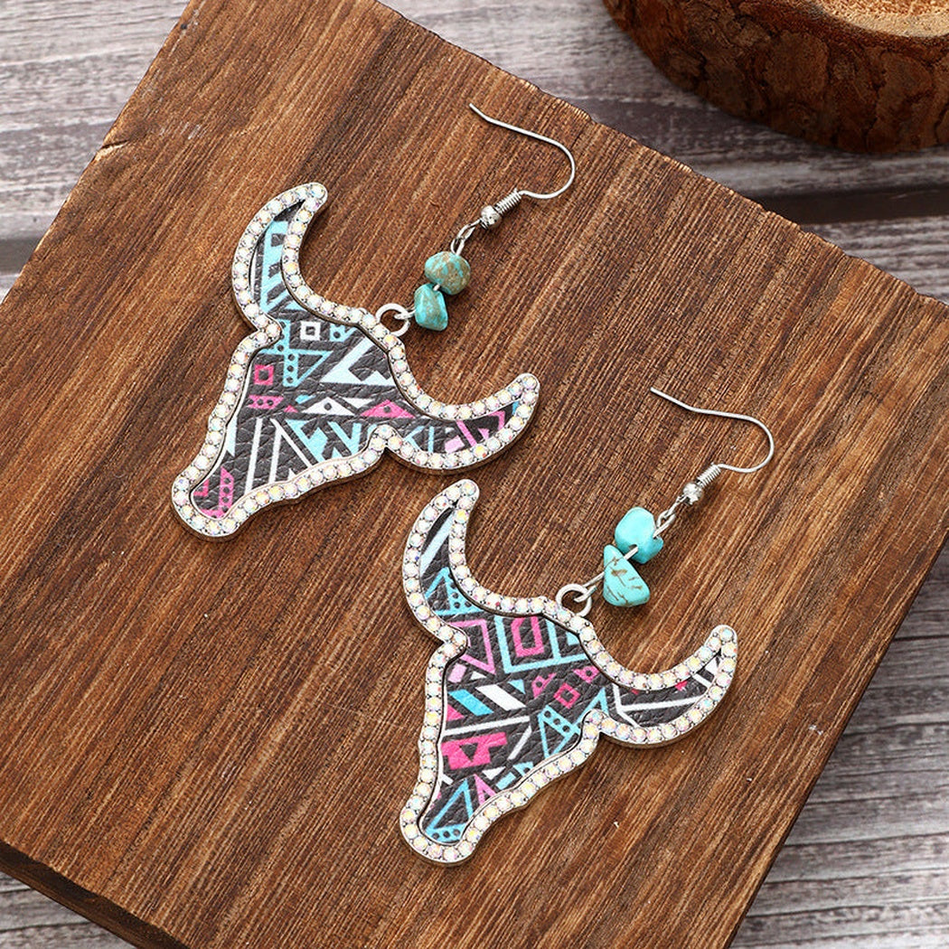 Earedge - Western Colorful Cow Skull Earrings