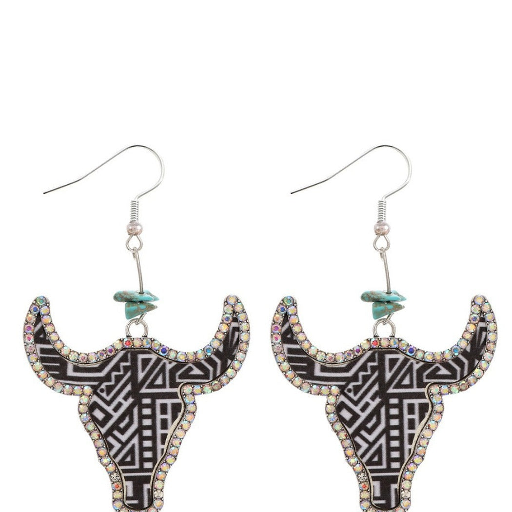 Earedge - Western Colorful Cow Skull Earrings