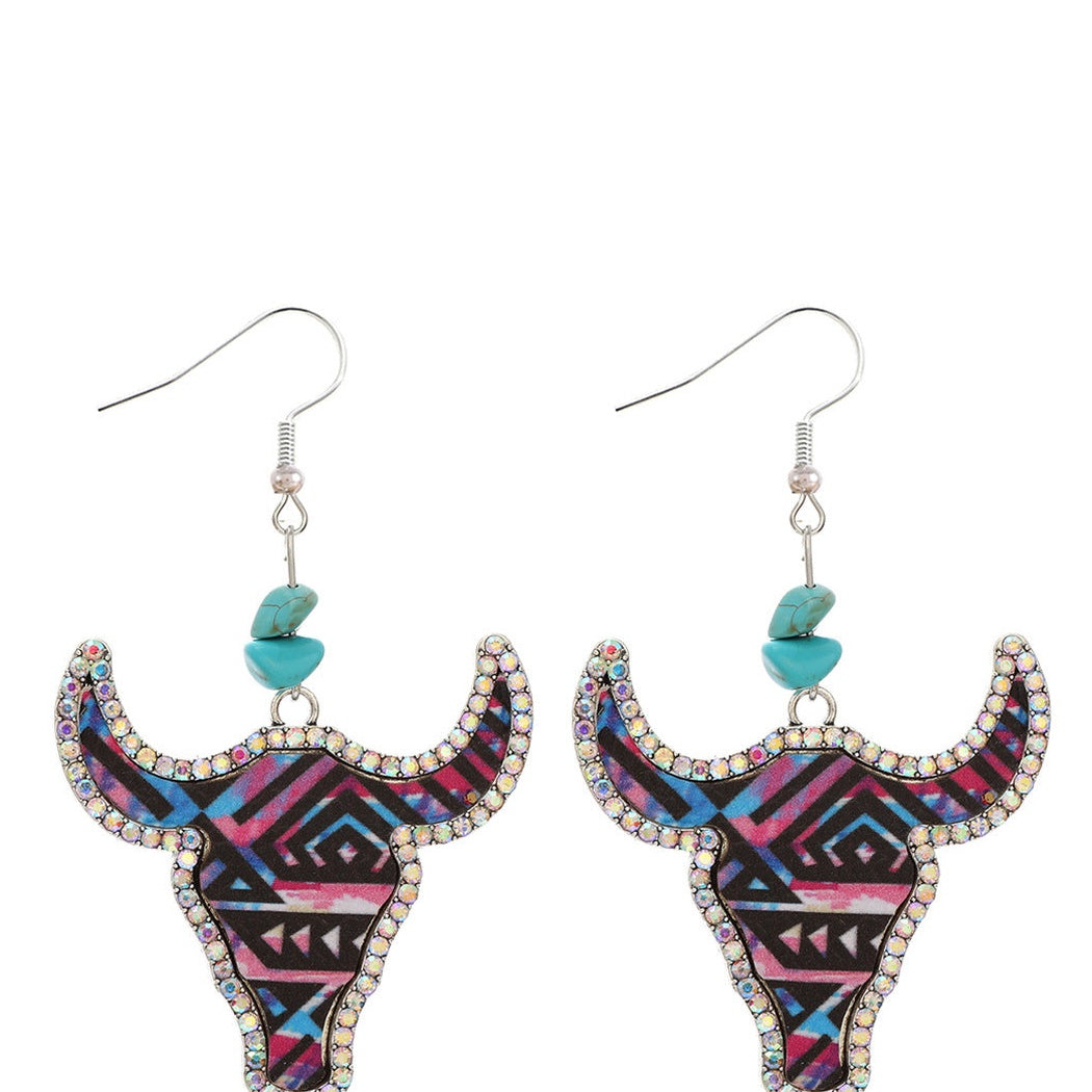 Earedge - Western Colorful Cow Skull Earrings
