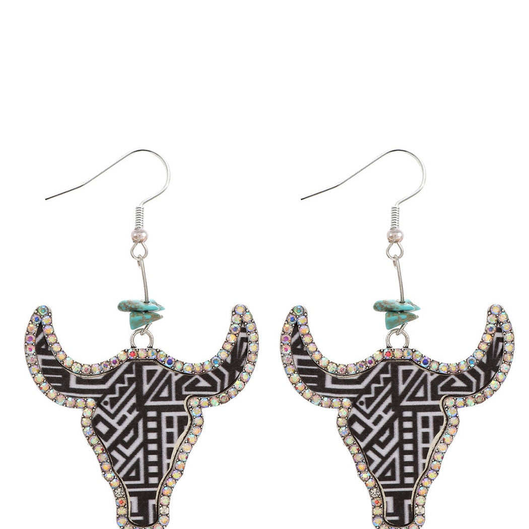 Earedge - Western Colorful Cow Skull Earrings