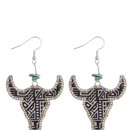 Earedge - Western Colorful Cow Skull Earrings