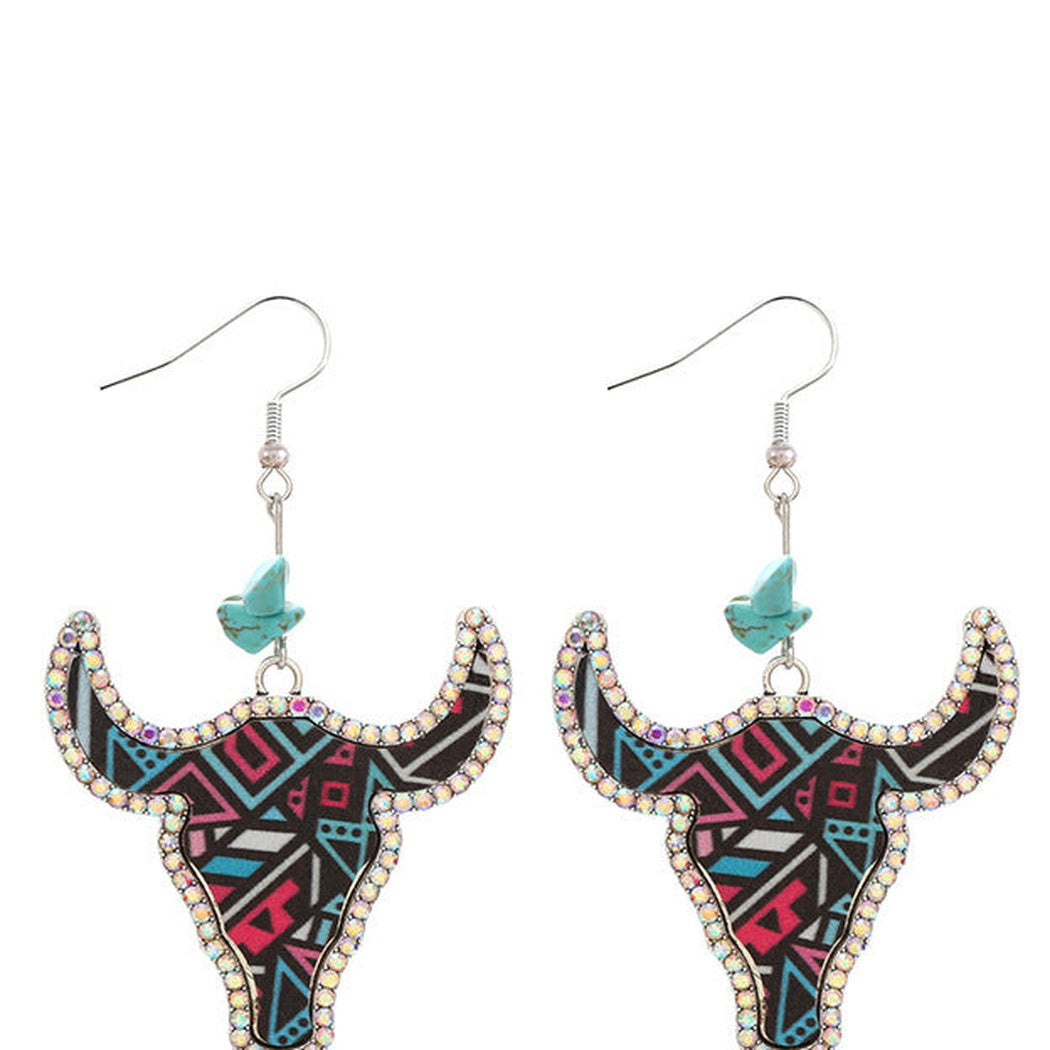 Earedge - Western Colorful Cow Skull Earrings