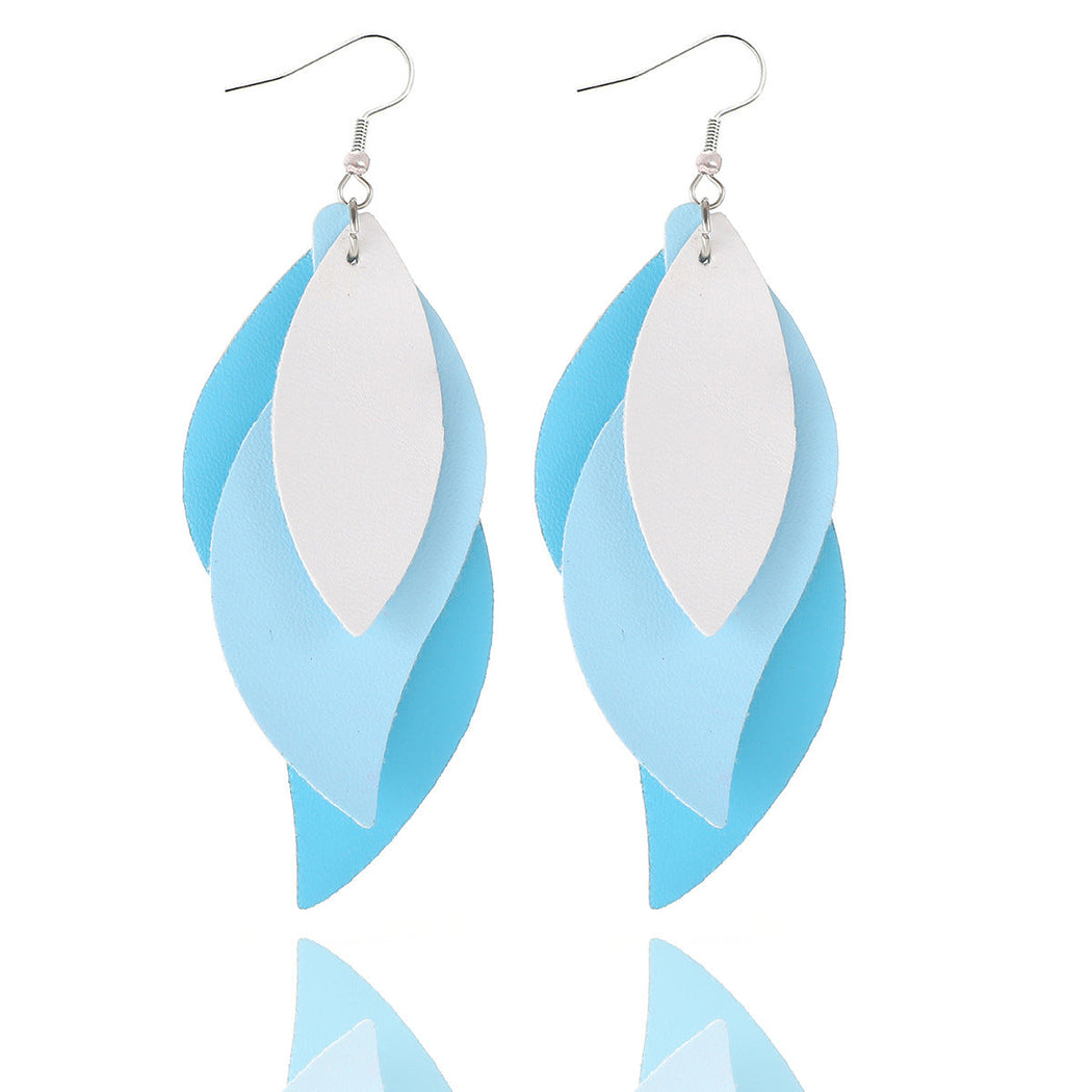 Blue and white layered leaf earrings