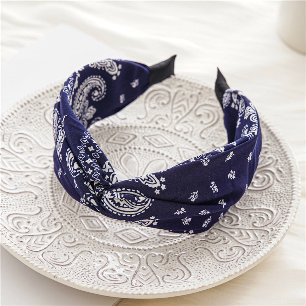 Gifty - Paisley Knotted Wide Headband - Navy variant