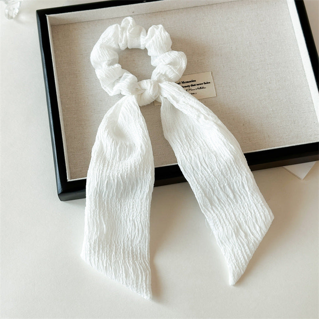 Gifty - Blue Stripe Bow Scarf Scrunchie - White variant