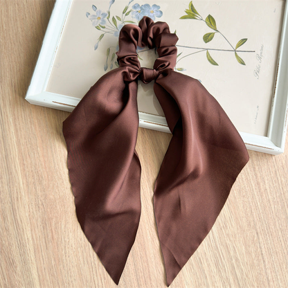 Gifty - Solid Satin Scarf Scrunchie - DarkBrown variant