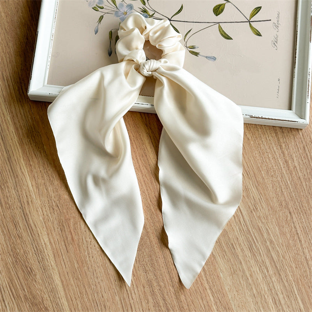 Gifty - Solid Satin Scarf Scrunchie - Ivory variant