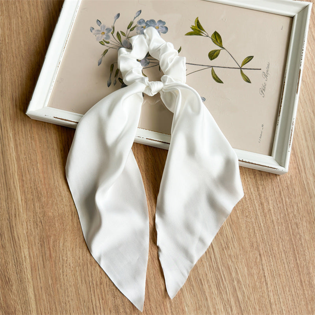 Gifty - Solid Satin Scarf Scrunchie - White variant
