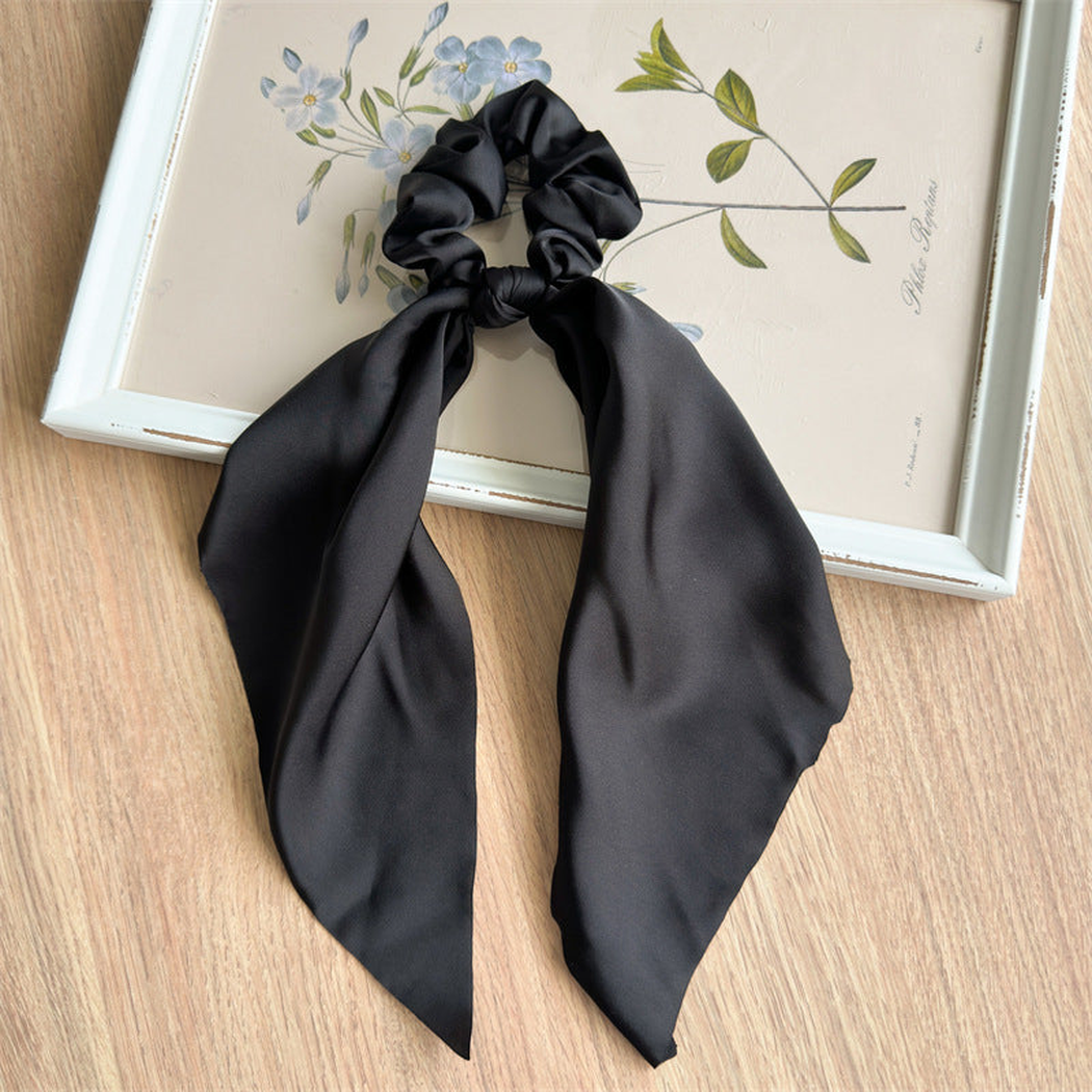 Gifty - Solid Satin Scarf Scrunchie - Black variant