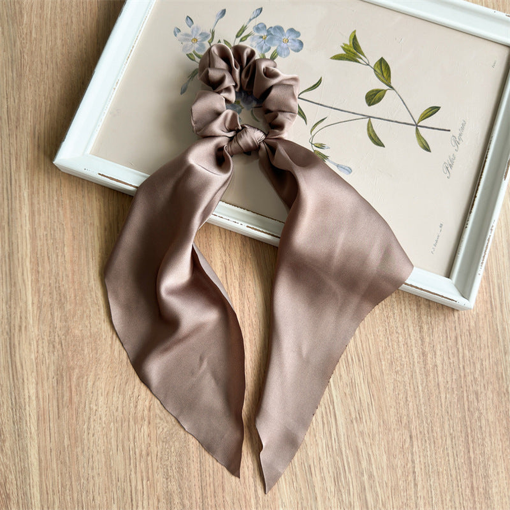 Gifty - Solid Satin Scarf Scrunchie - LightBrown variant
