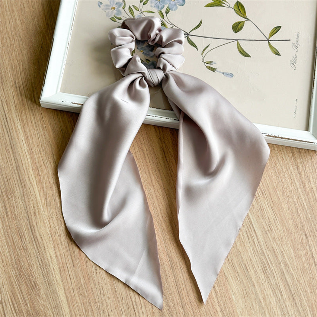 Gifty - Solid Satin Scarf Scrunchie - Khaki variant