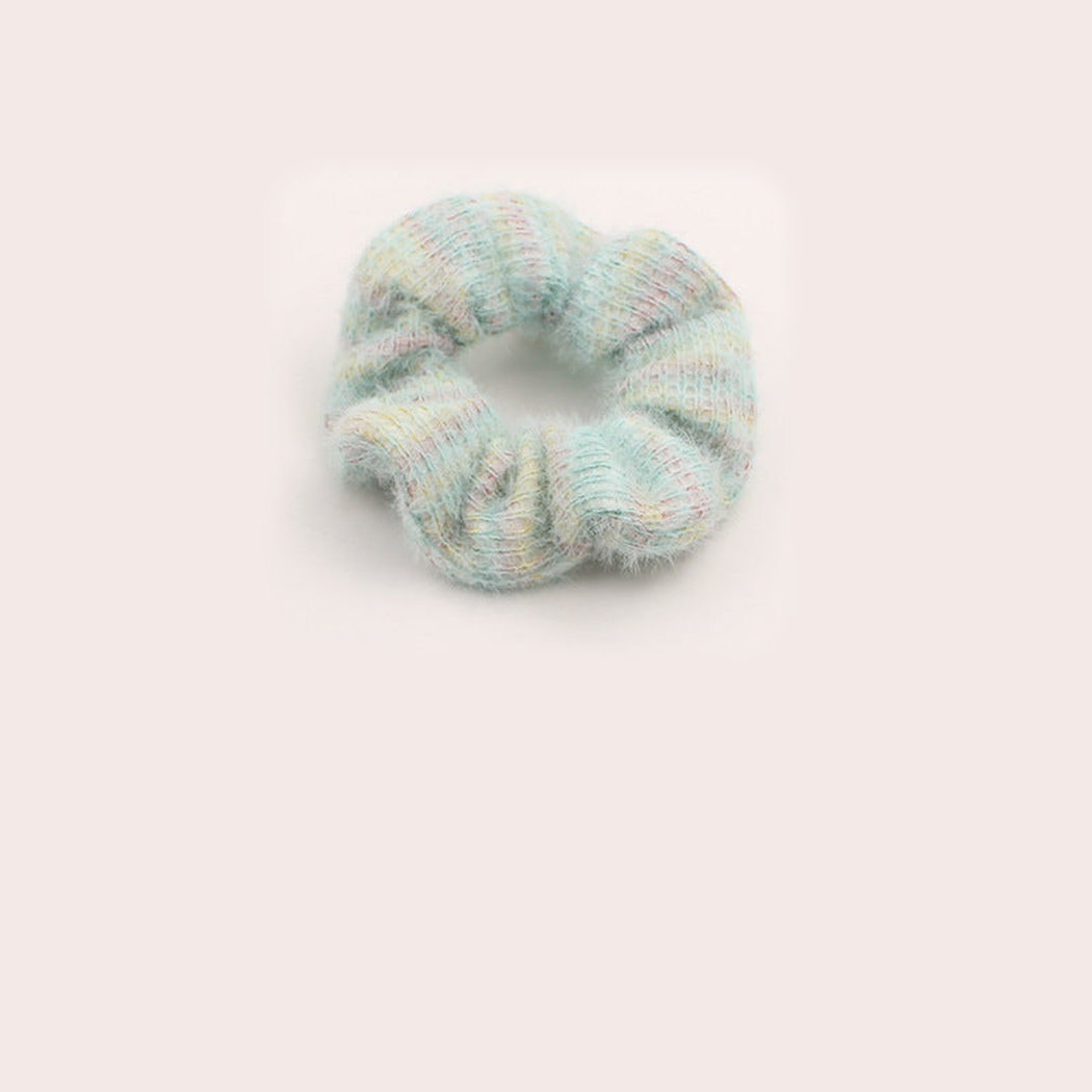 Blue Gifty - Gathered Plush Scrunchie on neutral background