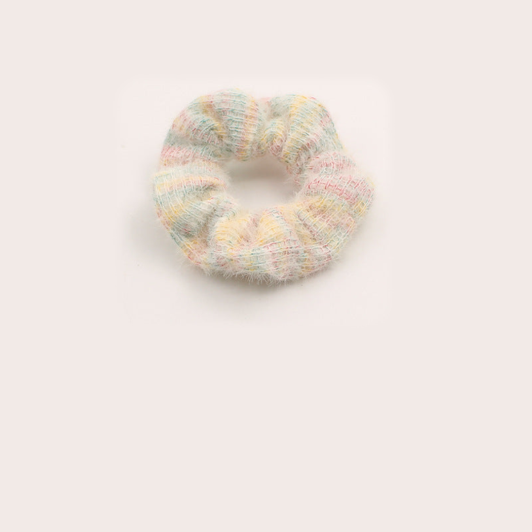 White Gifty - Gathered Plush Scrunchie on neutral background