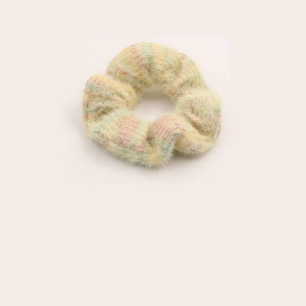 Yellow Gifty - Gathered Plush Scrunchie on neutral background
