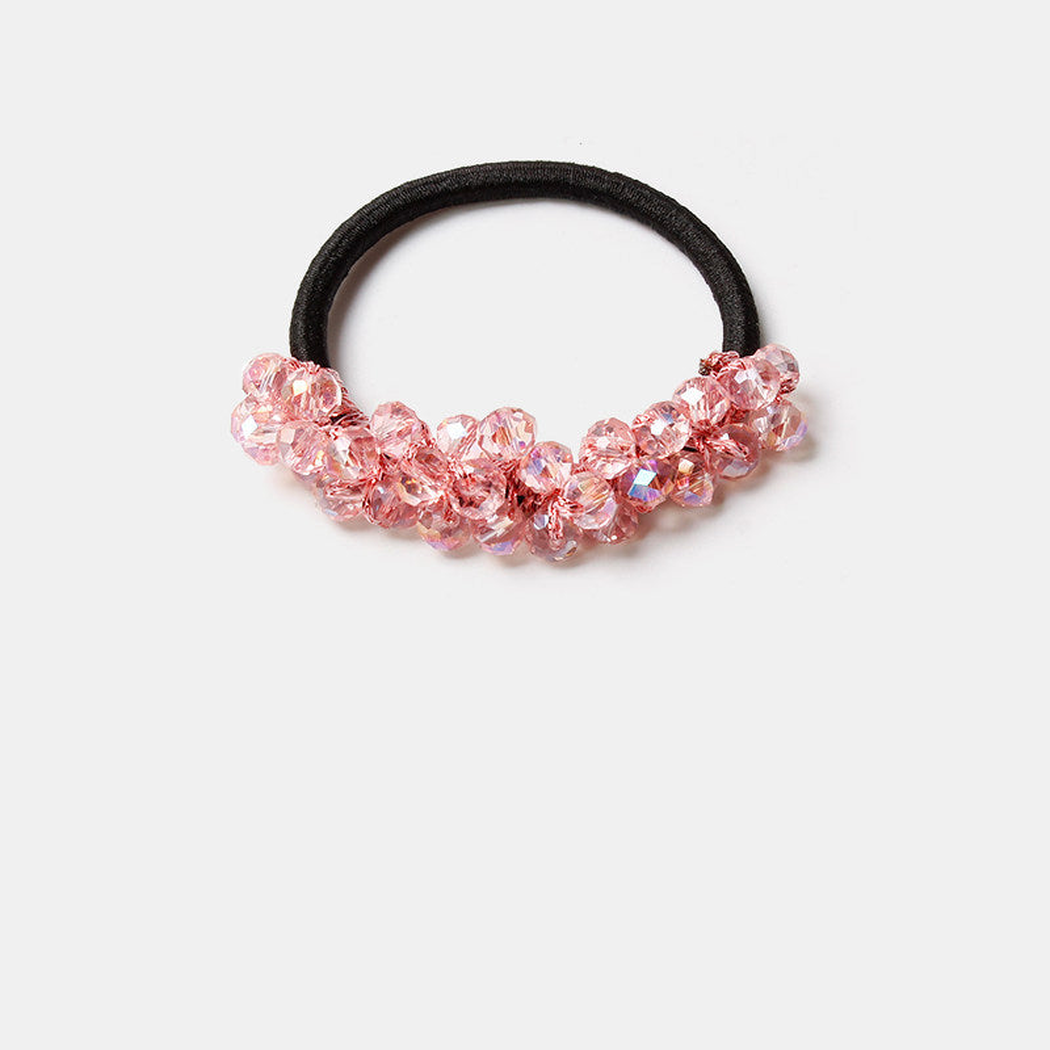 Pink Gifty - Crystal Bead Hair Tie on neutral background
