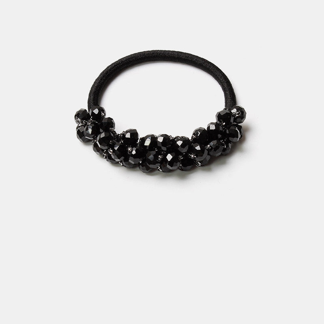 Black Gifty - Crystal Bead Hair Tie on neutral background