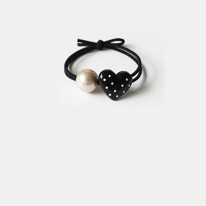 Black Gifty - Heart Bead Hair Tie on neutral background