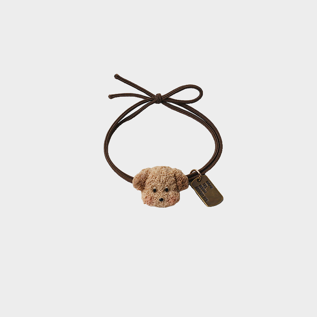 DogBrown Gifty - Dog Bear Charm Hair Tie on neutral background