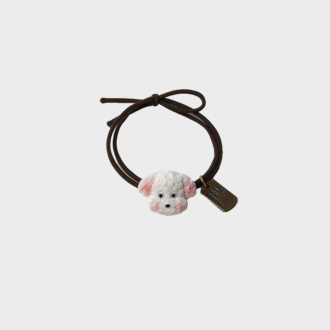 DogWhite Gifty - Dog Bear Charm Hair Tie on neutral background