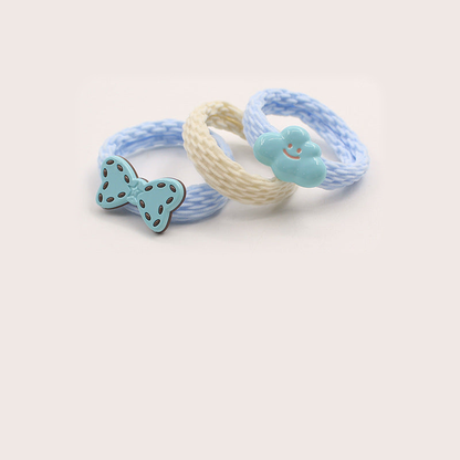 Blue3Pc Gifty - Round Bead 3-Piece Hair Tie Set on neutral background