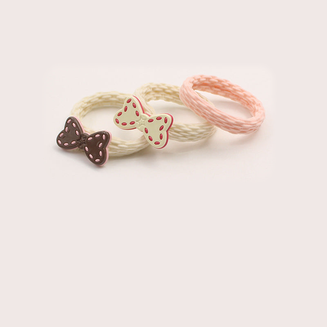 White3Pc Gifty - Round Bead 3-Piece Hair Tie Set on neutral background