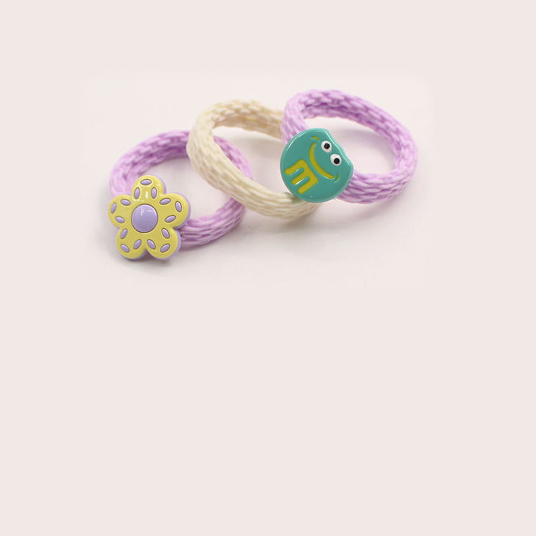 Purple3Pc Gifty - Round Bead 3-Piece Hair Tie Set on neutral background