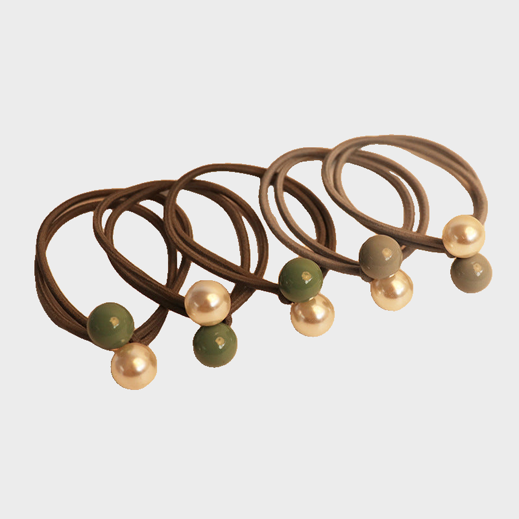 BluGrn5Pc Gifty - Round Elastic Hair Tie on neutral background