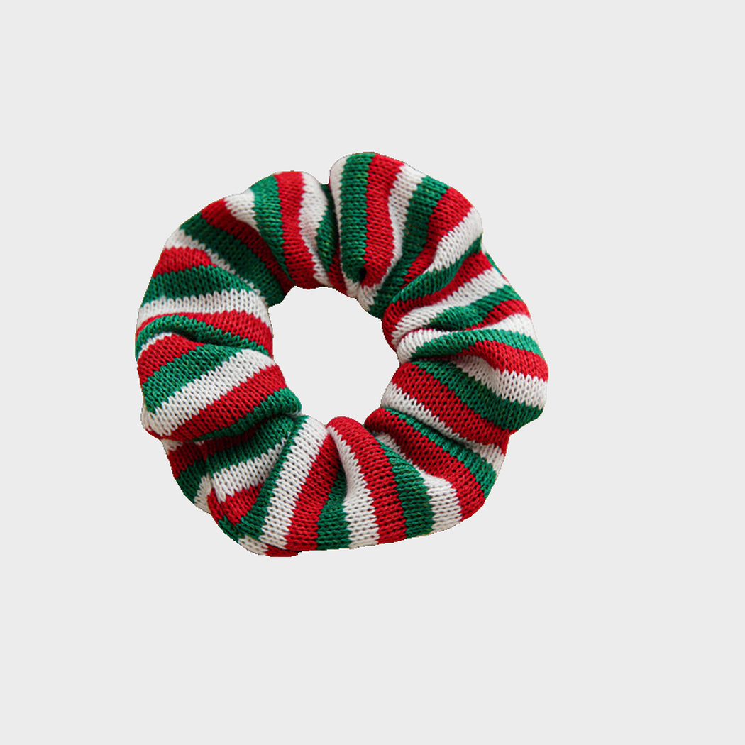 Stripe Gifty - Christmas Plush Scrunchie on neutral background
