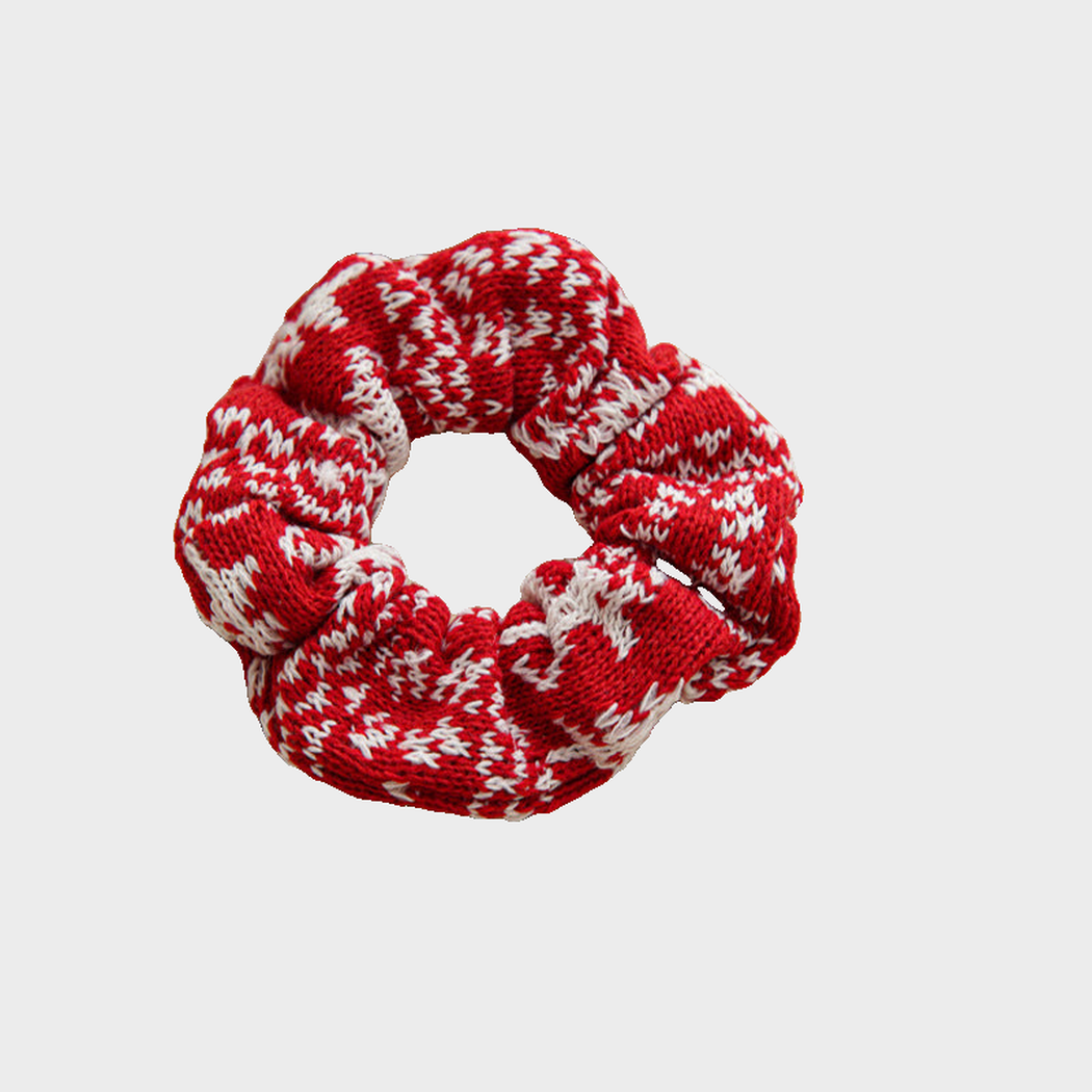 Red Gifty - Christmas Plush Scrunchie on neutral background
