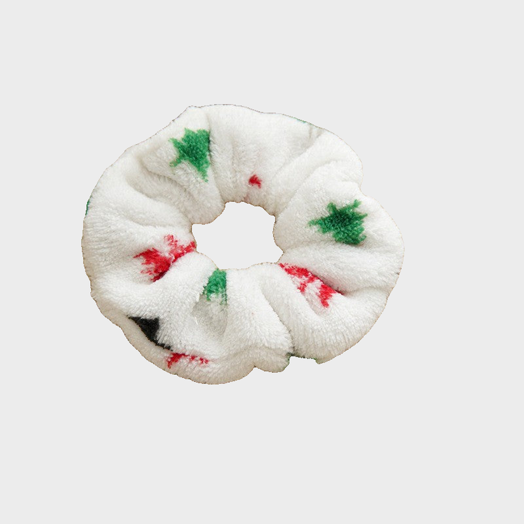 White Gifty - Christmas Plush Scrunchie on neutral background