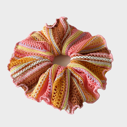 OpenPnkYlw Gifty - Gathered Openwork Scrunchie on neutral background