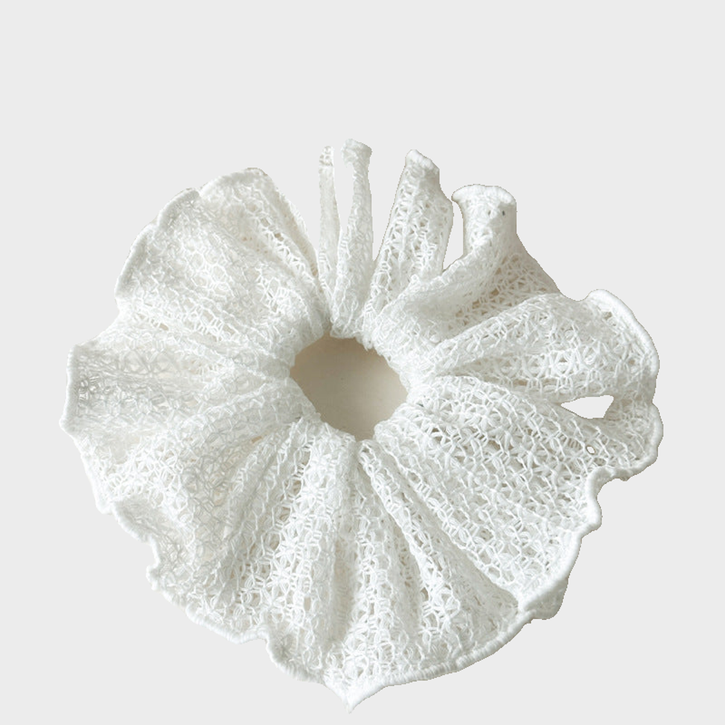 OpenWhite Gifty - Gathered Openwork Scrunchie on neutral background