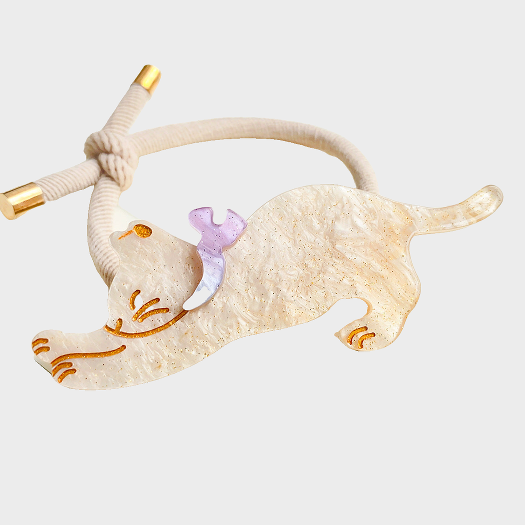 Ivory Gifty - Cat Charm Hair Tie on neutral background