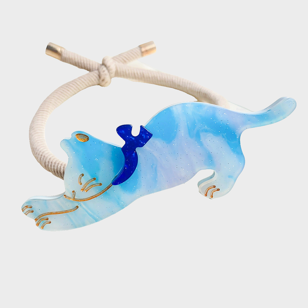 SkyBlue Gifty - Cat Charm Hair Tie on neutral background