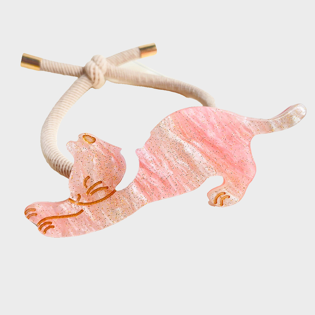 Pink Gifty - Cat Charm Hair Tie on neutral background