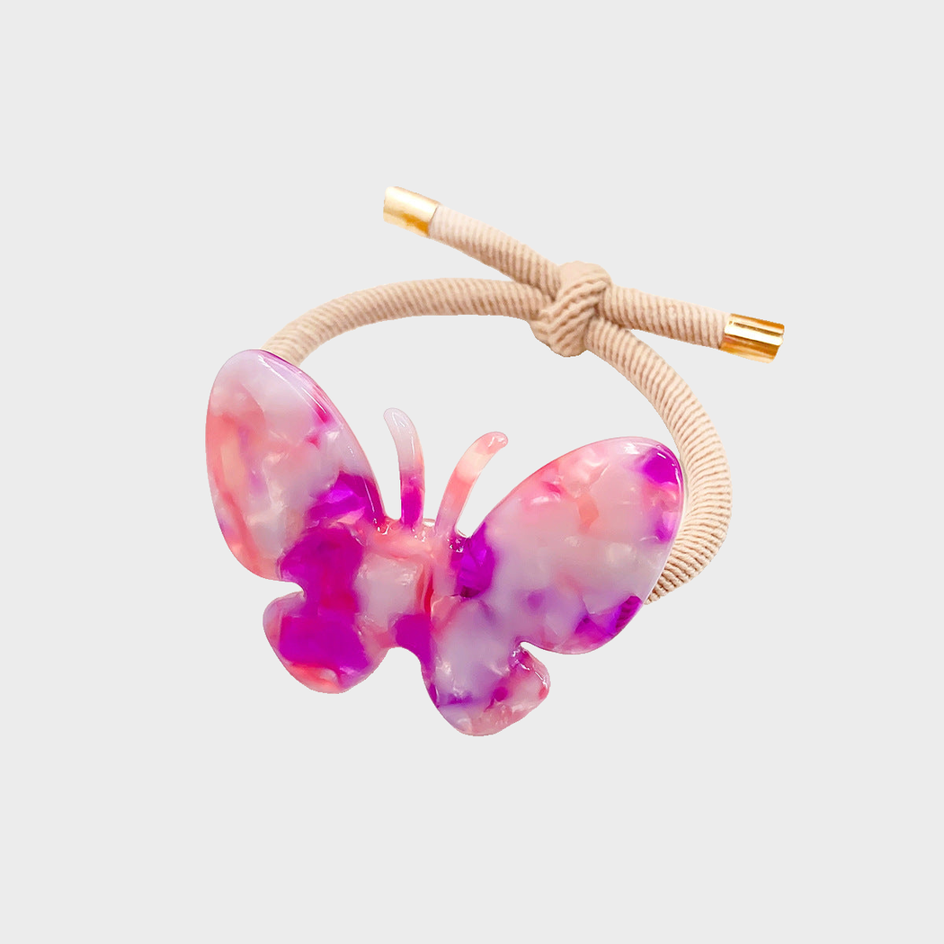 Fuchsia Gifty - Butterfly Charm Hair Tie on neutral background