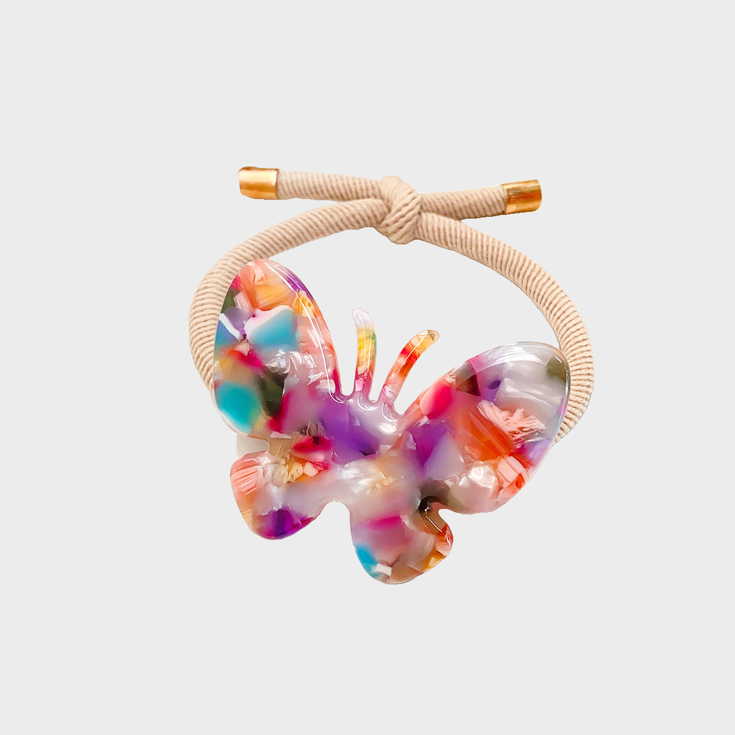 MultiColor Gifty - Butterfly Charm Hair Tie on neutral background