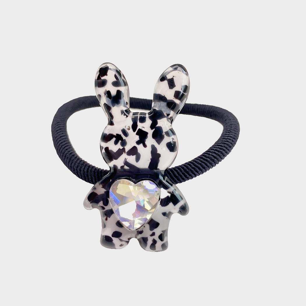 ClearBlack Gifty - Mixed Pattern Bunny Charm Hair Tie on neutral background