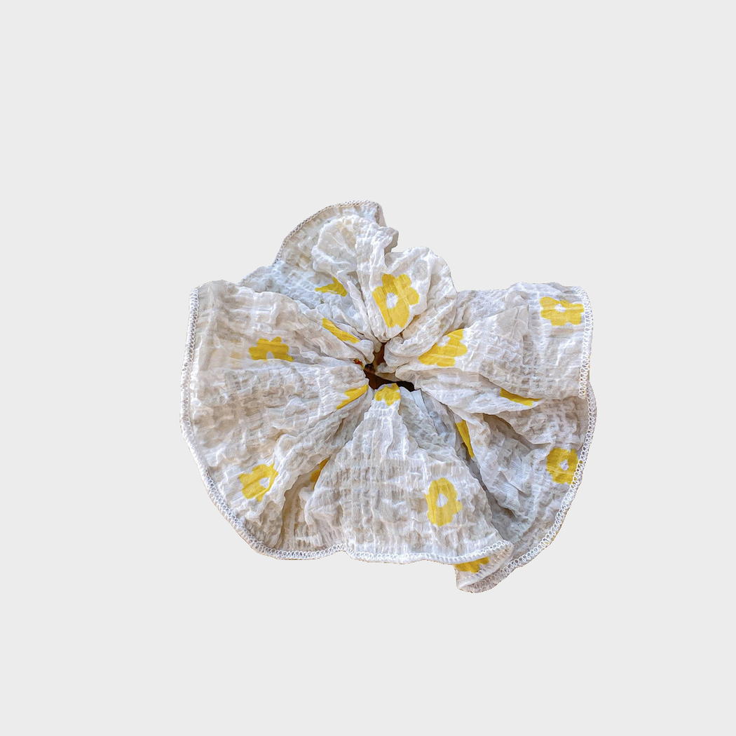 FlowerYlw Gifty - Floral Ruched Scrunchie on neutral background