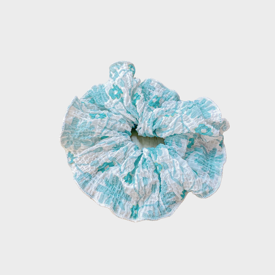 Azure Gifty - Floral Ruched Scrunchie on neutral background