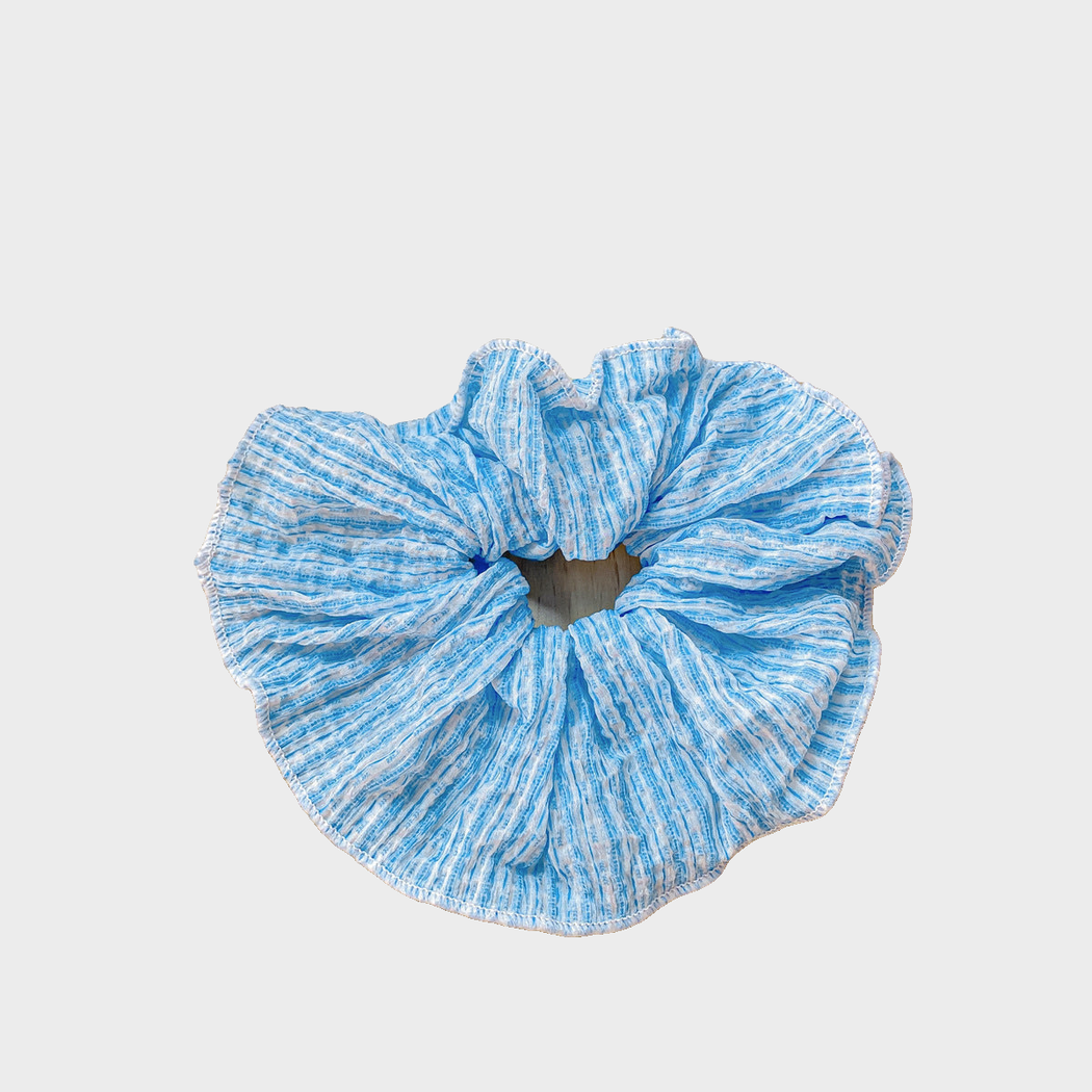 Blue Gifty - Floral Ruched Scrunchie on neutral background