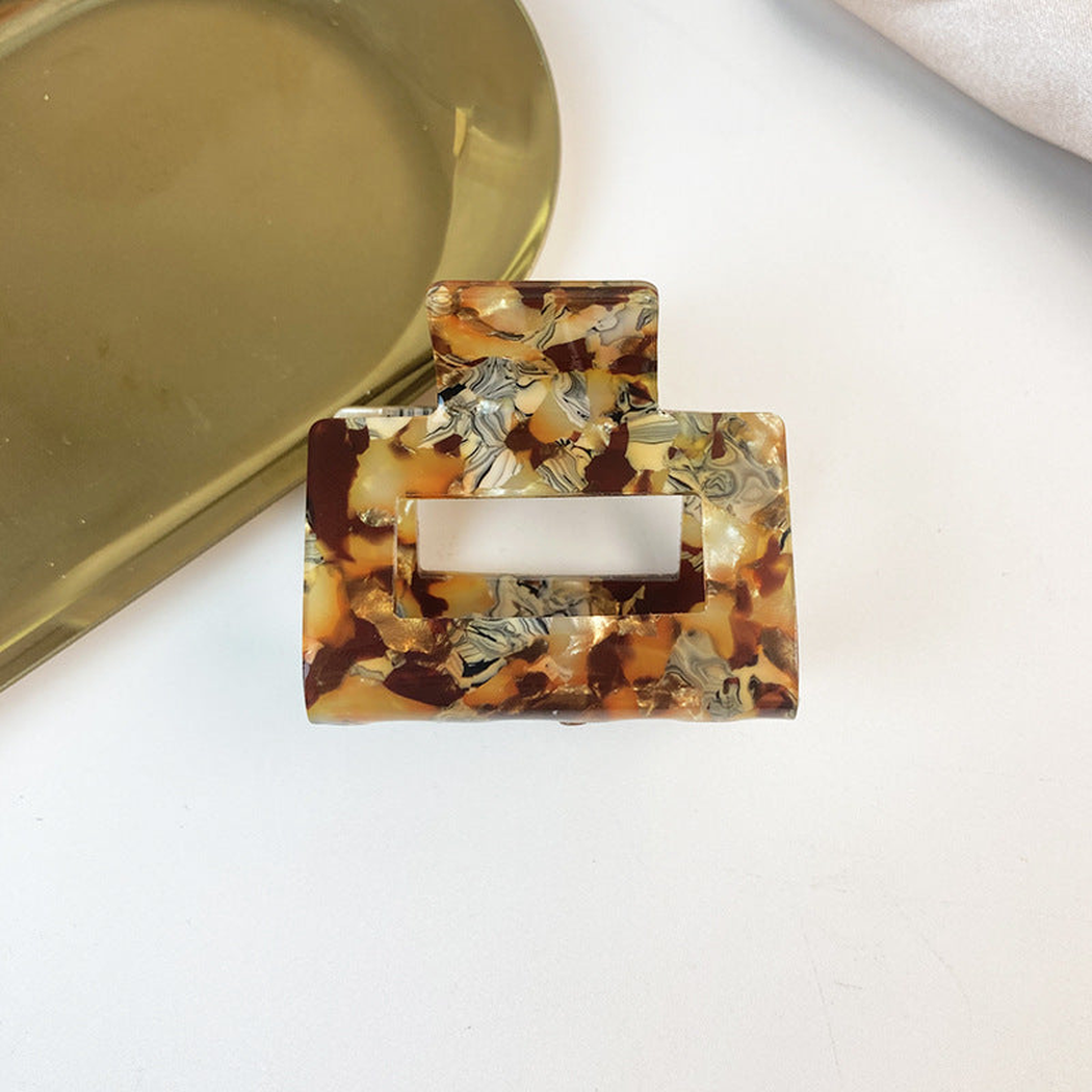 Beau - Marbled Square Hair Claw - BrownMarble variant