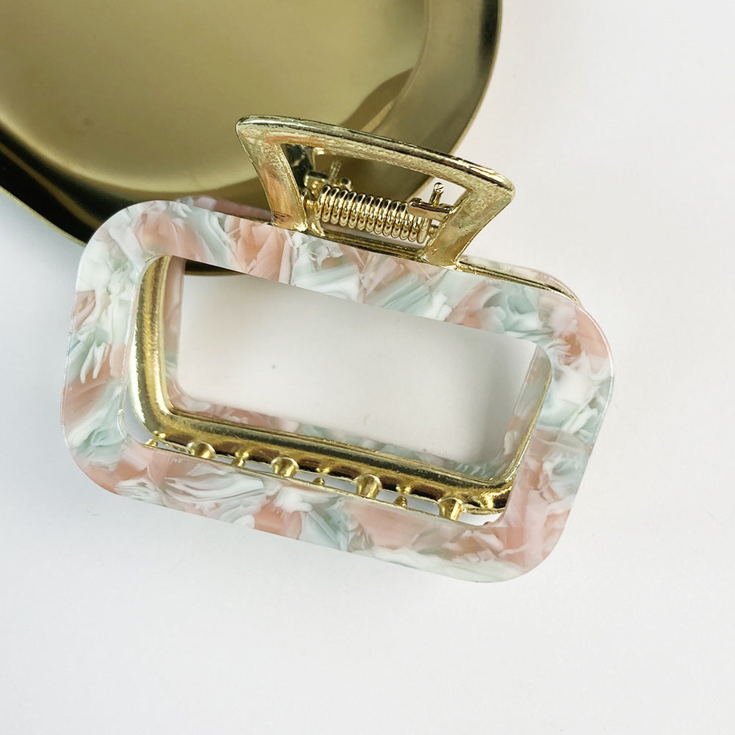 Beau - Rectangular Openwork Hair Claw - Floral variant