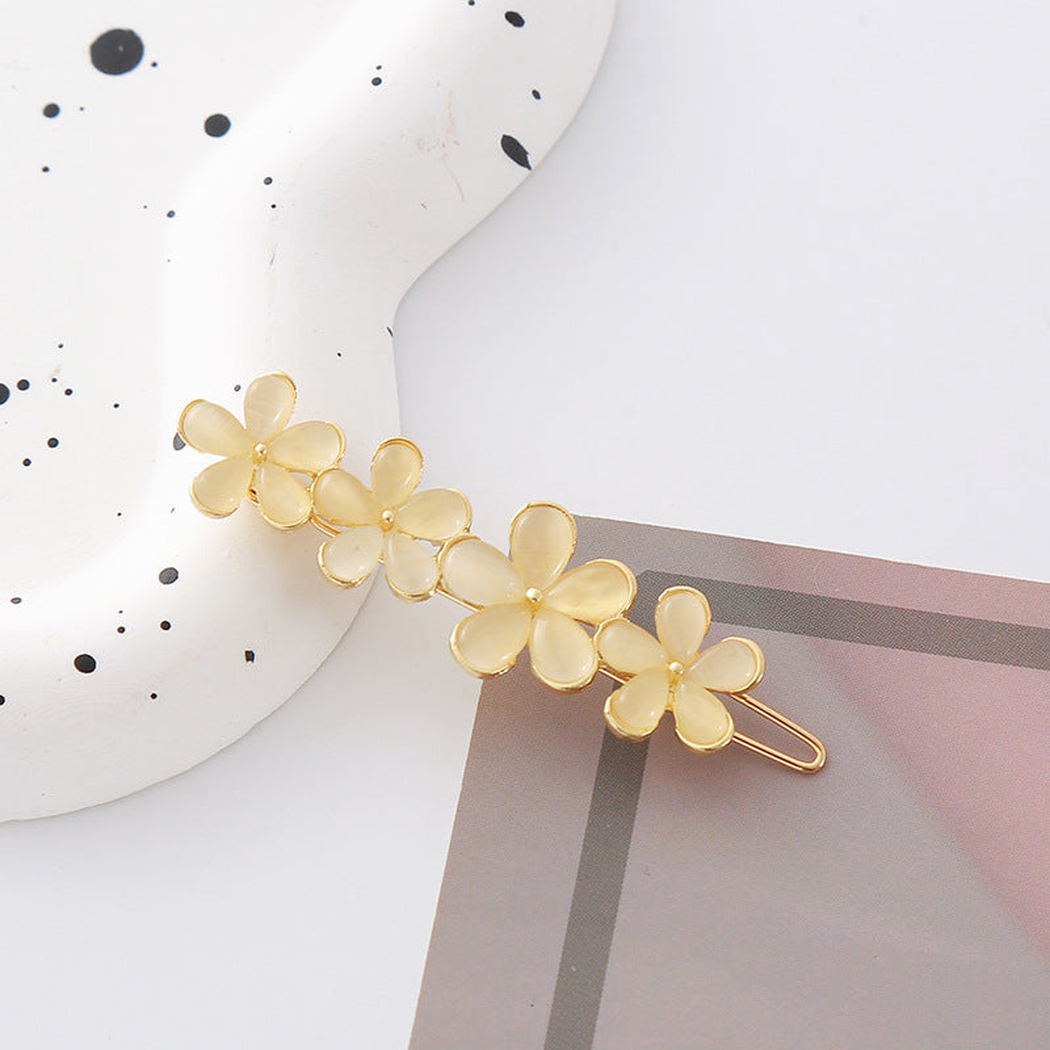 Beau - Opal Floral Gold Tone Hair Clip Collection - GoldFlwrCl variant