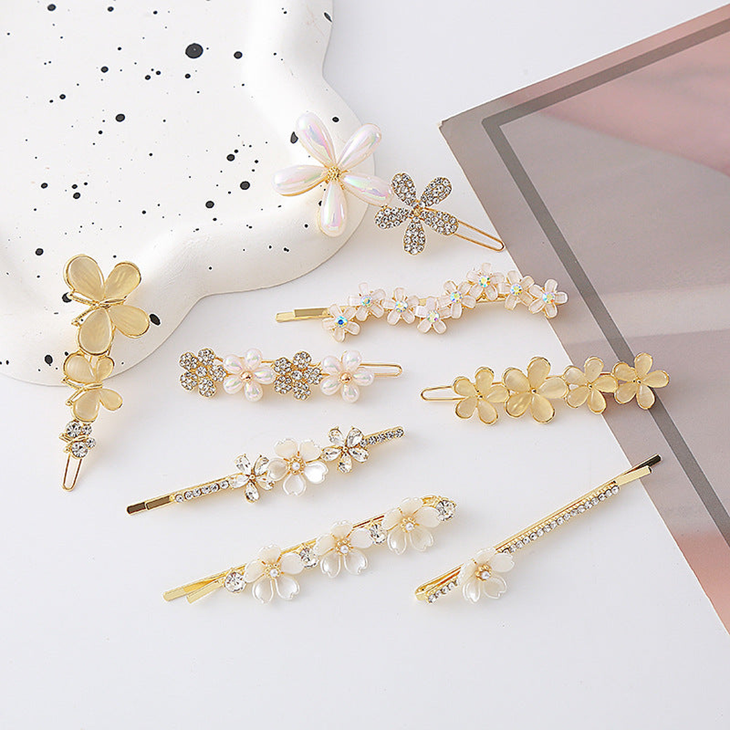 Beau - Opal Floral Gold Tone Hair Clip Collection - EightPcSet variant