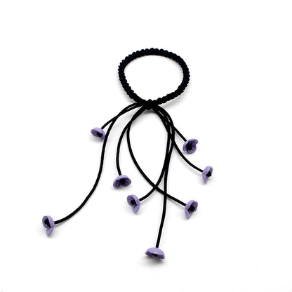 Gifty - Floral Tassel Braided Hair Tie - BlkPurple variant