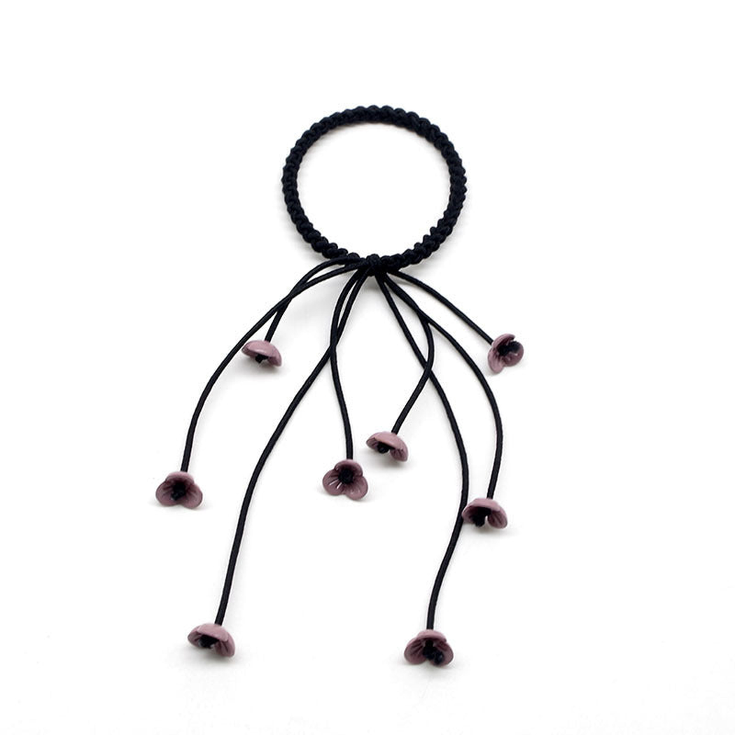 Gifty - Floral Tassel Braided Hair Tie - BlackMauve variant