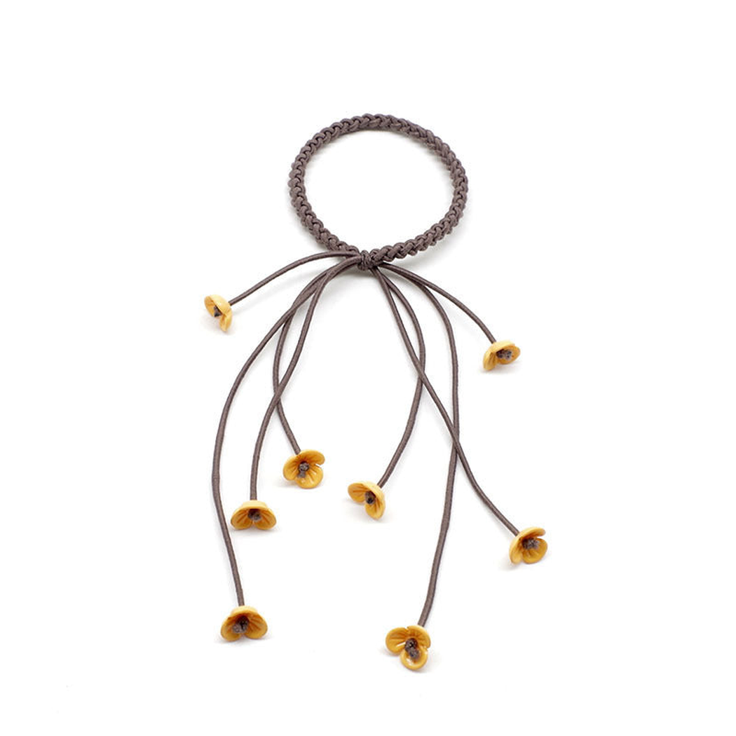 Gifty - Floral Tassel Braided Hair Tie - KhakiYell variant